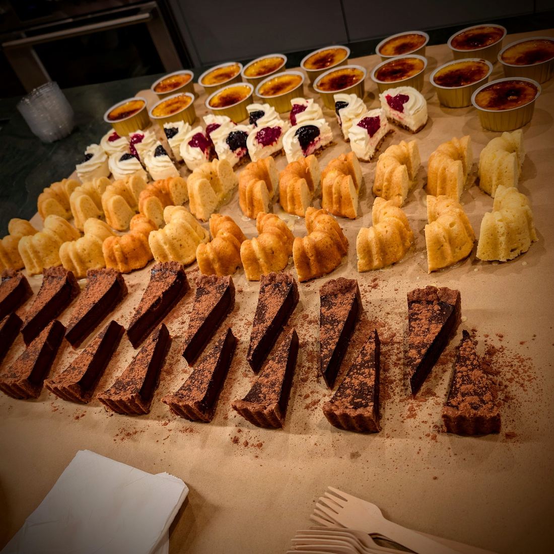 Petit fours and dessert spread for a catered event